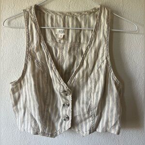 a.n.a Beige and Blue Striped Cotton Button-Front Vest